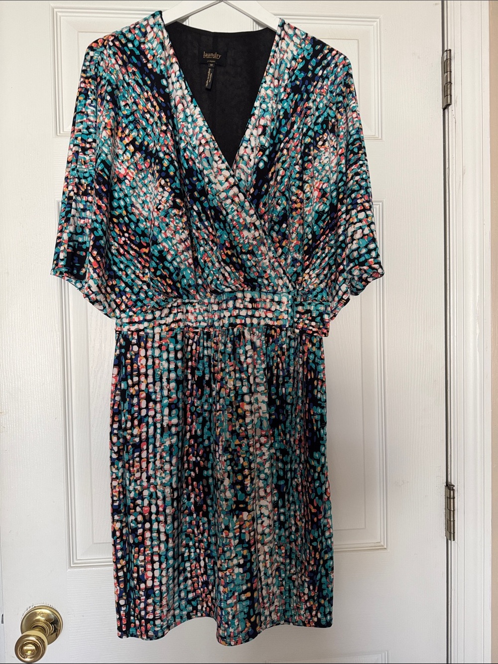 Laundry By Shelli Segal Teal Navy Pink Multicolor Wrap Dress